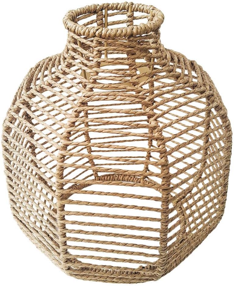 POPETPOP Woven Lampshade Handwoven Light Cover for Ceiling Fixtures Decorative Pendant Lamp Shade Unique for Home Hotel Restaurant Decor Construction