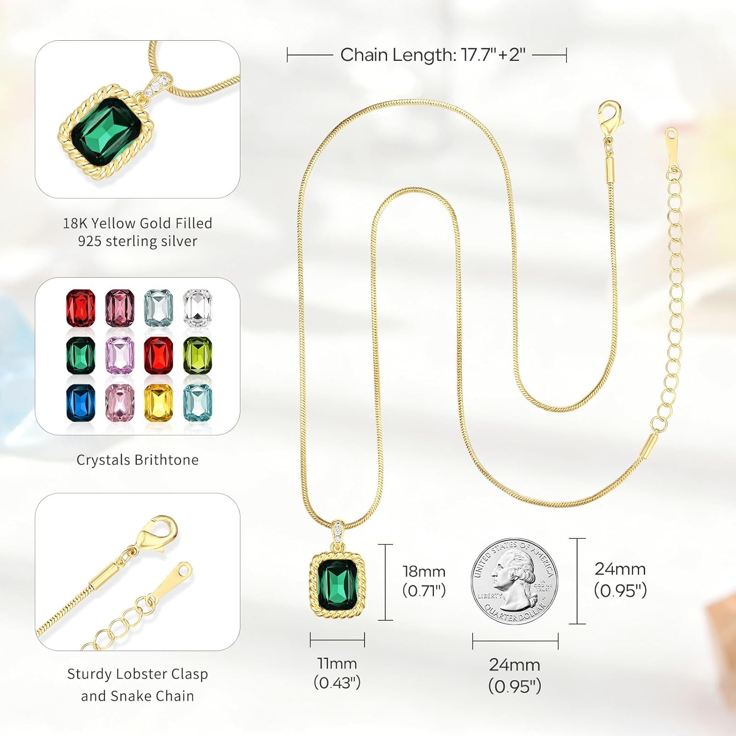 Borthday Gifts for Wife -18K Gold Plated Dainty Square Crystal Birthstone Necklace,Gold Jewelry for Women,Anniversary Birthday Gifts for Women Her Wife Girlfriend Mom Womens Necklace Jewelry - Image 4