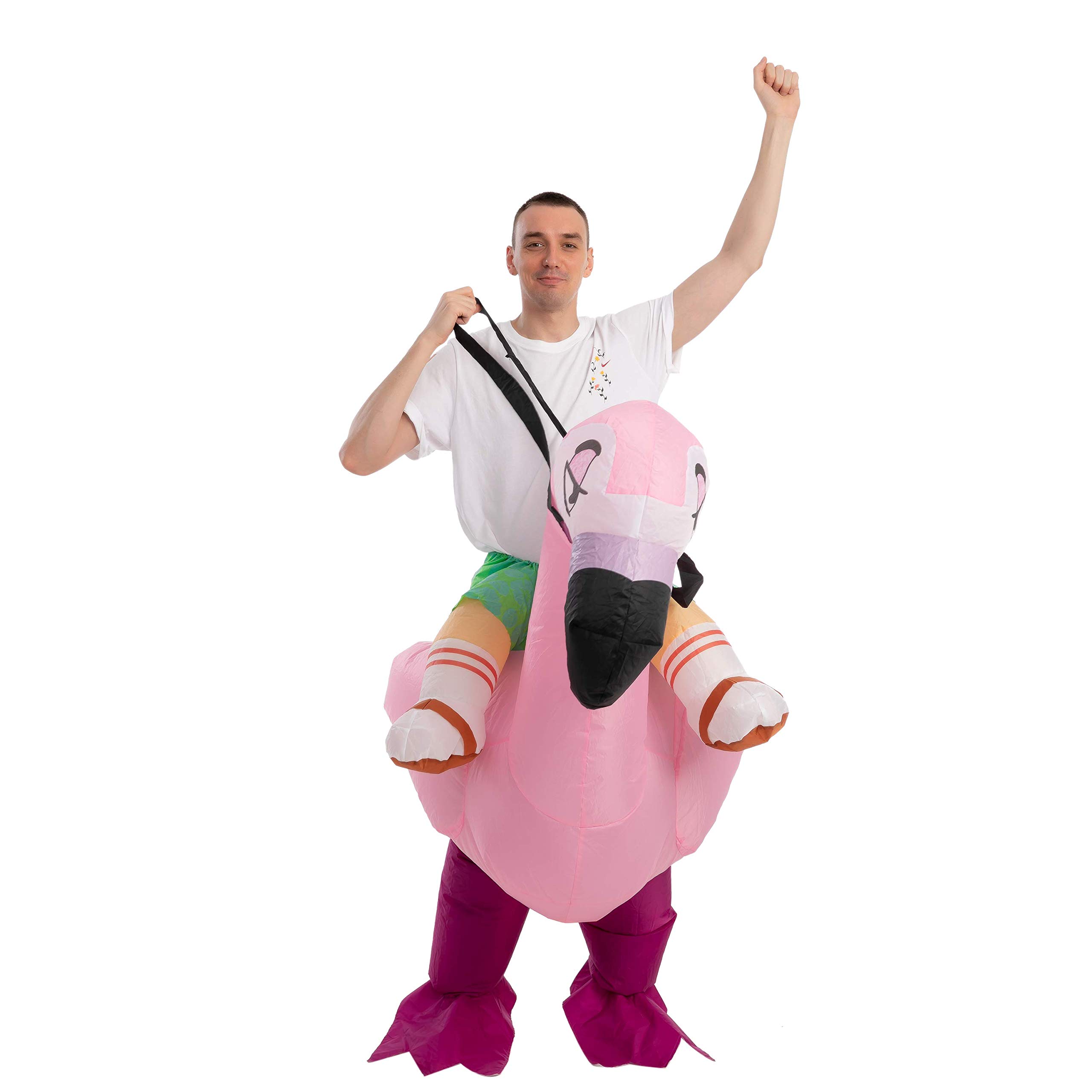 Spooktacular Creations Inflatable Halloween Costume Ride A Flamingo Ride On Inflatable Costume - Adult Unisex One Size