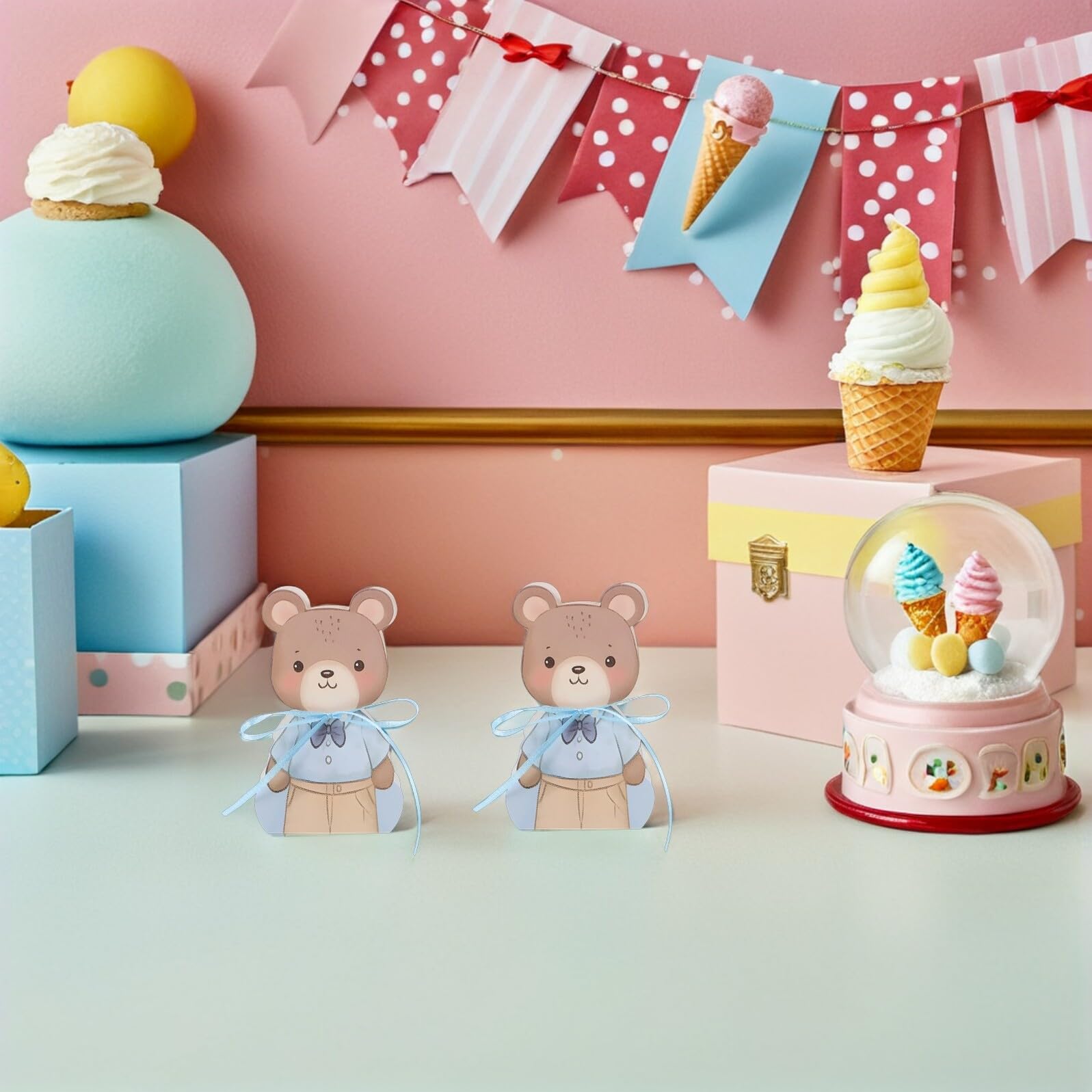 Cajas de Obsequio para Bebés Shower 50 Unidades Mini Cajas Plegables de Papel Diseño de Oso Azul para Centros de Mesa y Dulces en Fiestas de Primer Cumpleaños