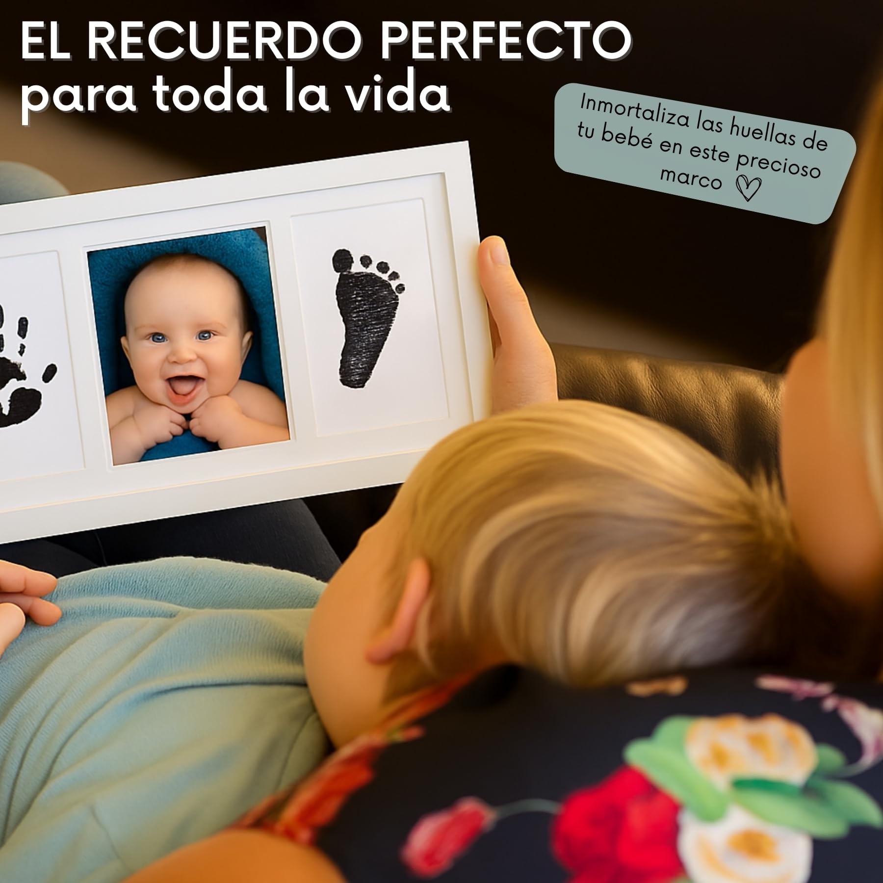 HuBorns – Marco huellas bebé recién nacido con tinta, kit completo para huella pie y mano, cuadro recuerdo original, regalo bebé niño o niña y decoración habitación infantil - 2