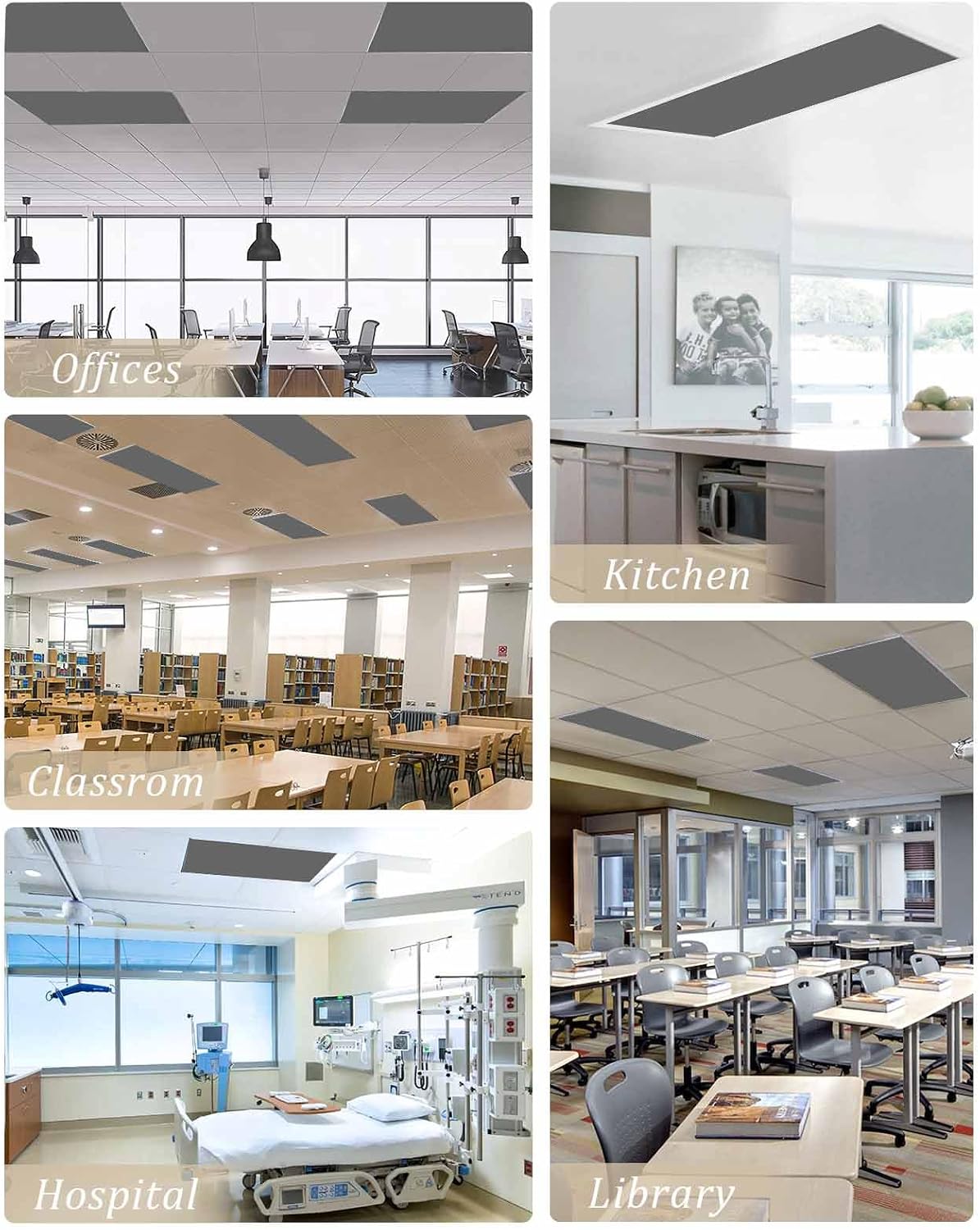 Fluorescent Light Covers for Ceiling Lights Solid Color Magnetic Light Filters 4 Pack 4x2 ft Dark Grey Ceiling Light Cover for Classroom Office School Home Drop Lamp Decor