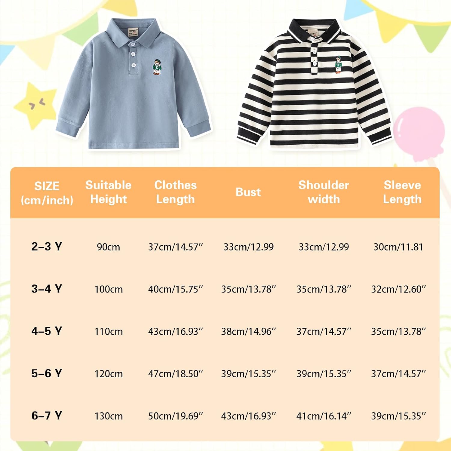 Baby Boys Cotton Polo Shirt Long Sleeve Toddler Embroidered Collared Top Soft Kids Clothes for School Casual Wear