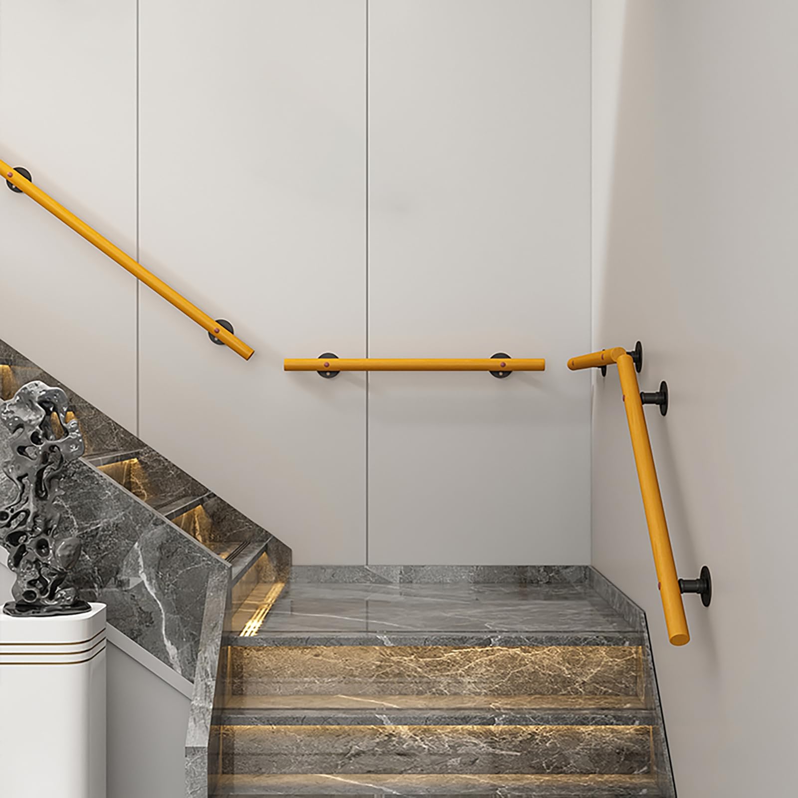 Barandilla de Escalera de Madera Antideslizante para niños y Personas Mayores. Barandilla clásica de Pared para Interiores y Exteriores con Accesorios. Solución Segura para barandillas de es