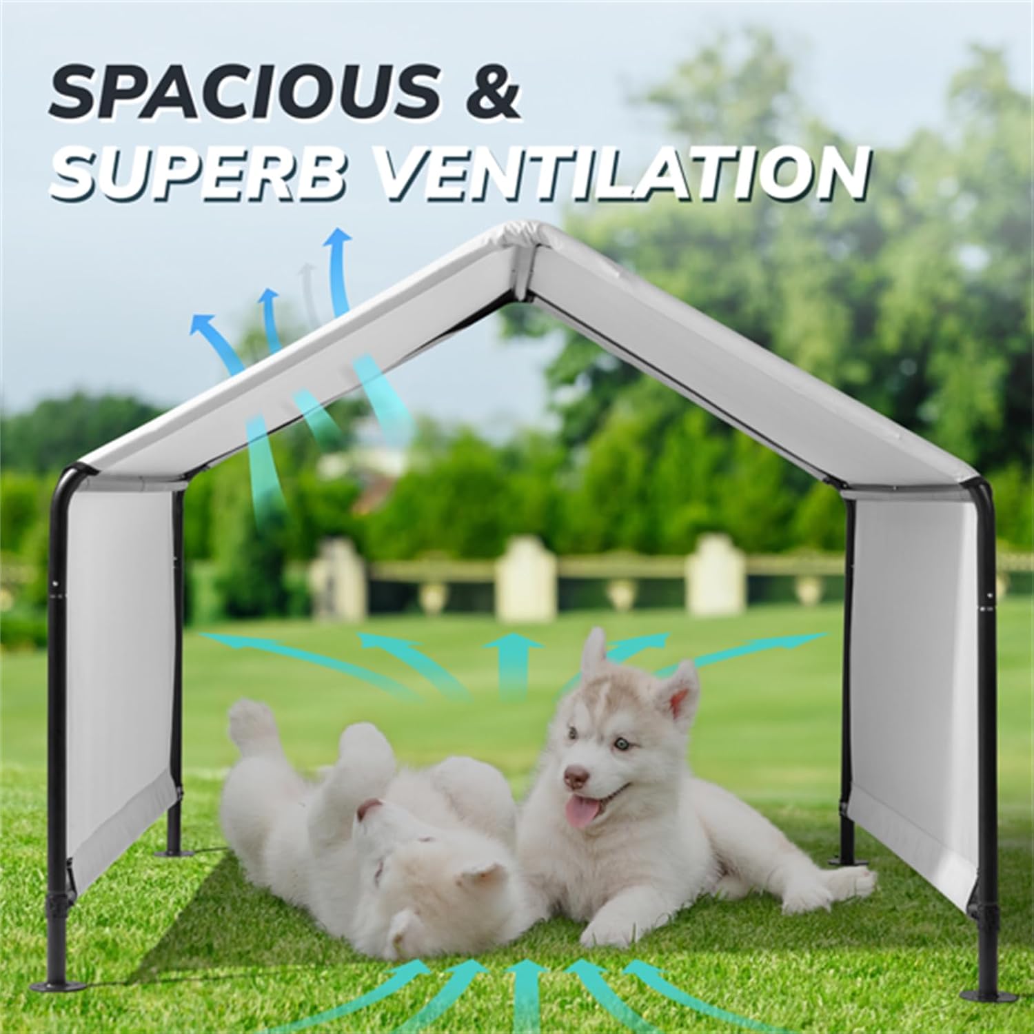 4 * 4 * 3.3FT Dog Tent, pet Awning, pet Tent, pet Supplies, Summer Outdoor Tent, Black Iron Pipe PVC Coated Polyester Tarpaulin, Gray