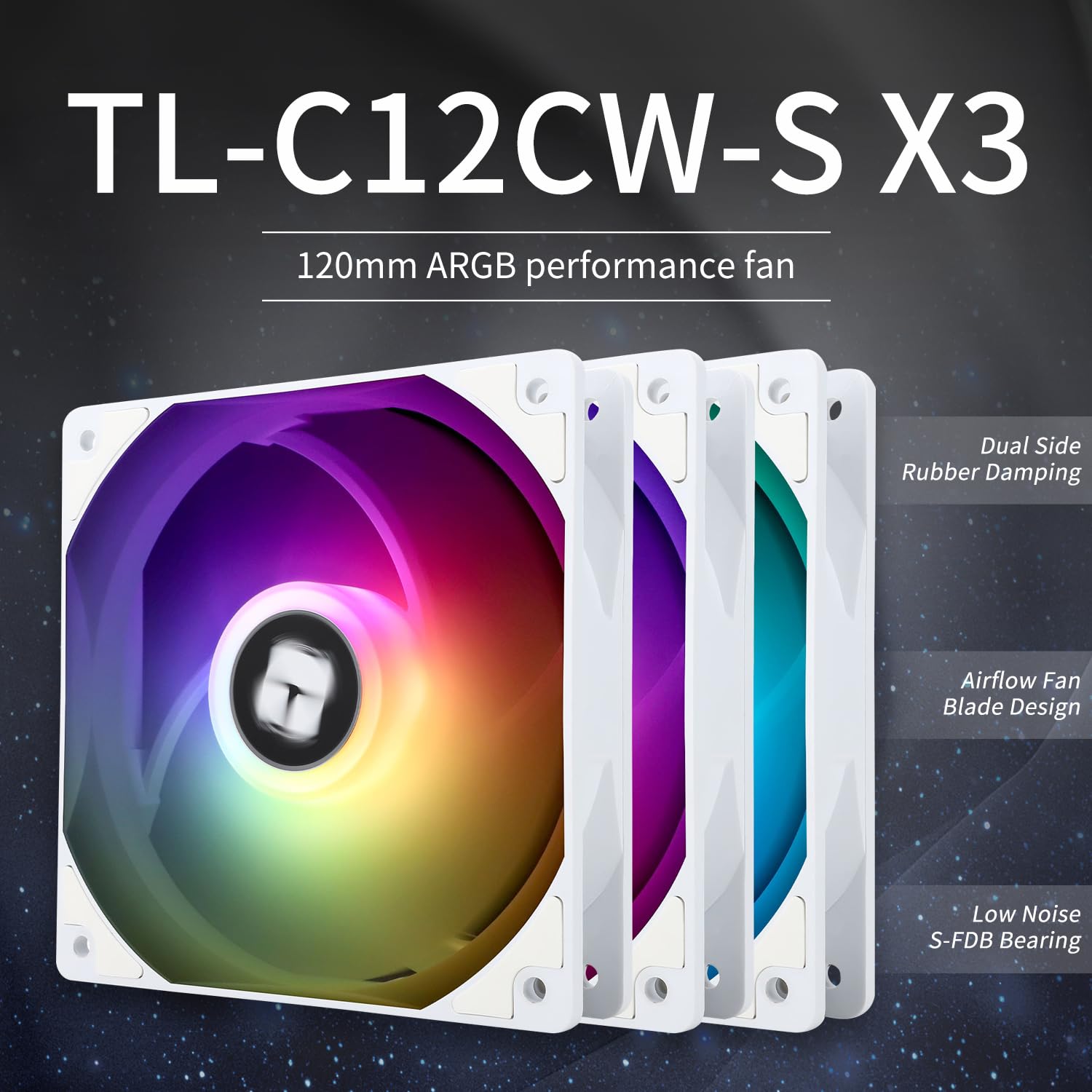 Thermalrlght 120 mm weißer ARGB-CPU-Lüfter, 3er-Pack, 1550 U/min, leise, PWM, kompatibel mit Desktop-Gehäusen und CPU-Kühlern
