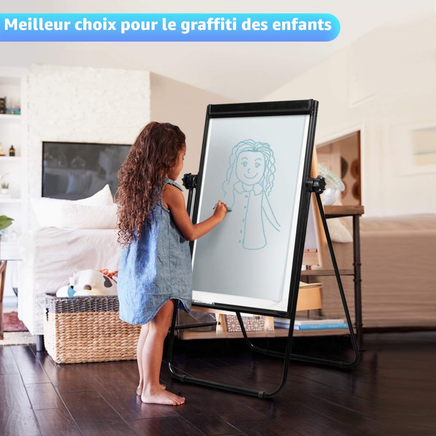 maxtek Tableau Blanc Effacable sur Pied 90 × 60 Cm, Tableau Blanc Magnetique avec Aluminium U-Support, Double Face Whiteboard Effacable à Sec, Mobile Paperboard Pliable Hauteur RéGlable