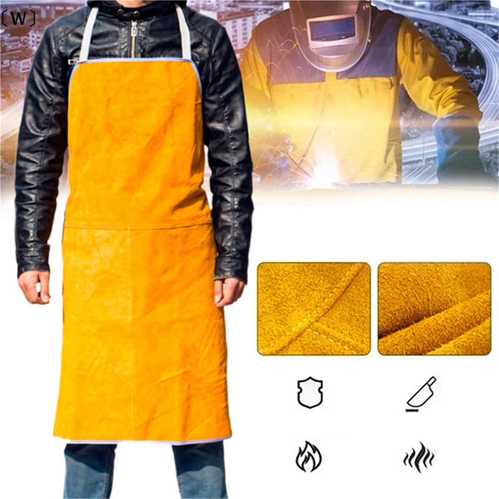 Tablier en cuir 1 pièce, tablier de soudage en cuir, tablier de protection de forgeron résistant à la chaleur avec poches