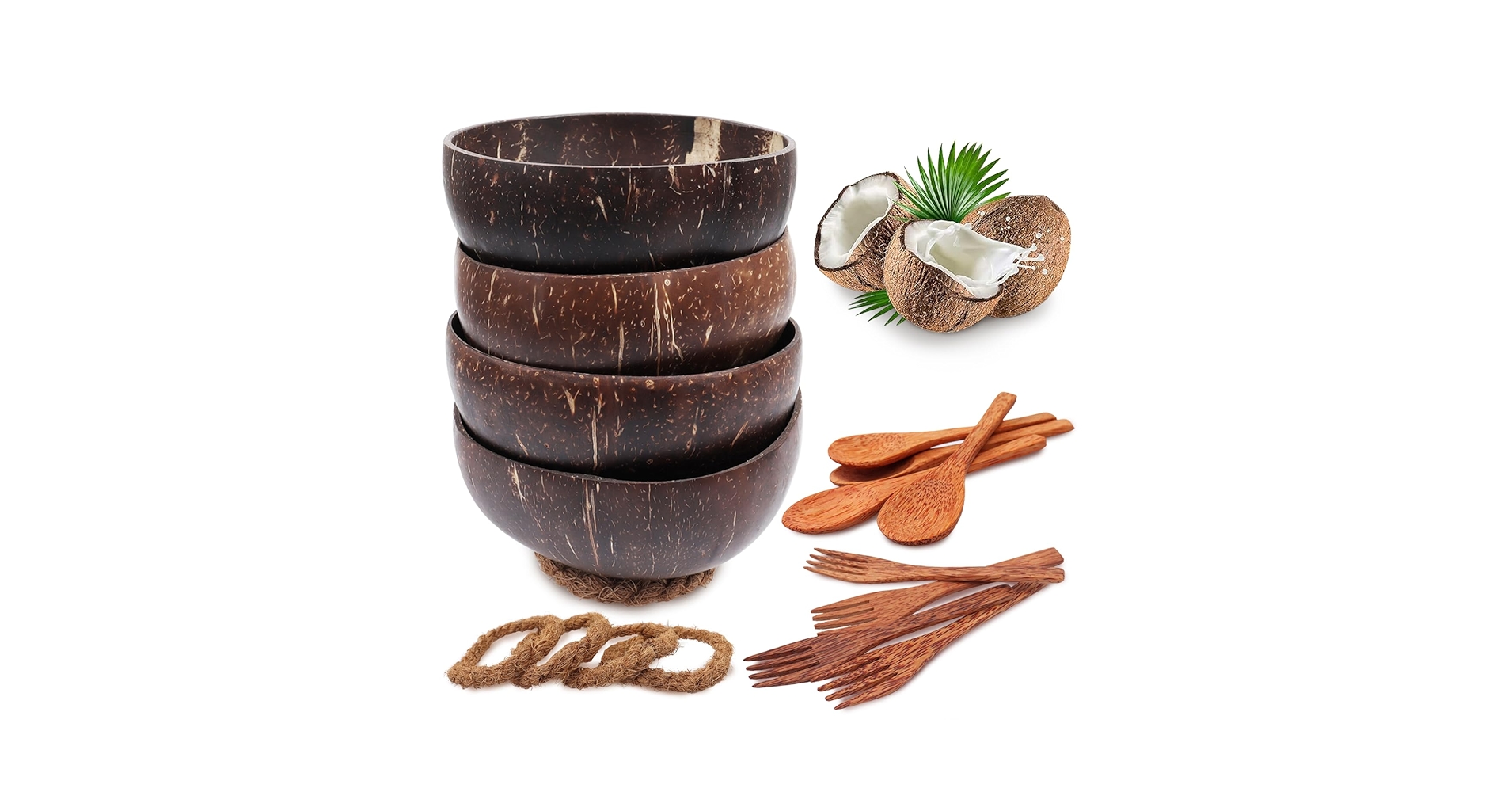 Amazon.co.jp: DEROWER ココナッツボウルと木製スプーンセット16個