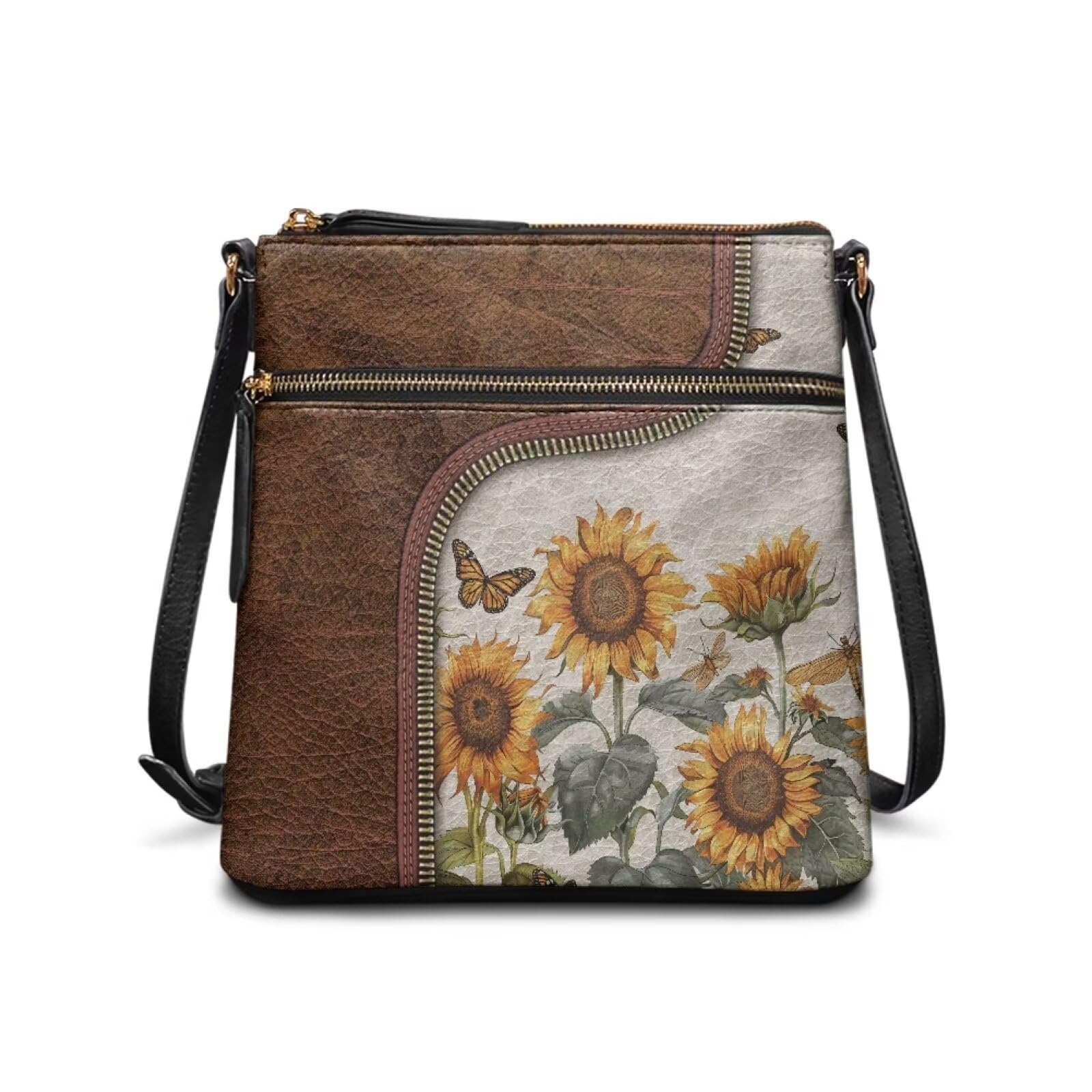 AZULCUSTO Leather Purses for Women, Leather Hobo Bags for Women Travel Sling Purse Triple Zippered Pockets Shoulder Bag