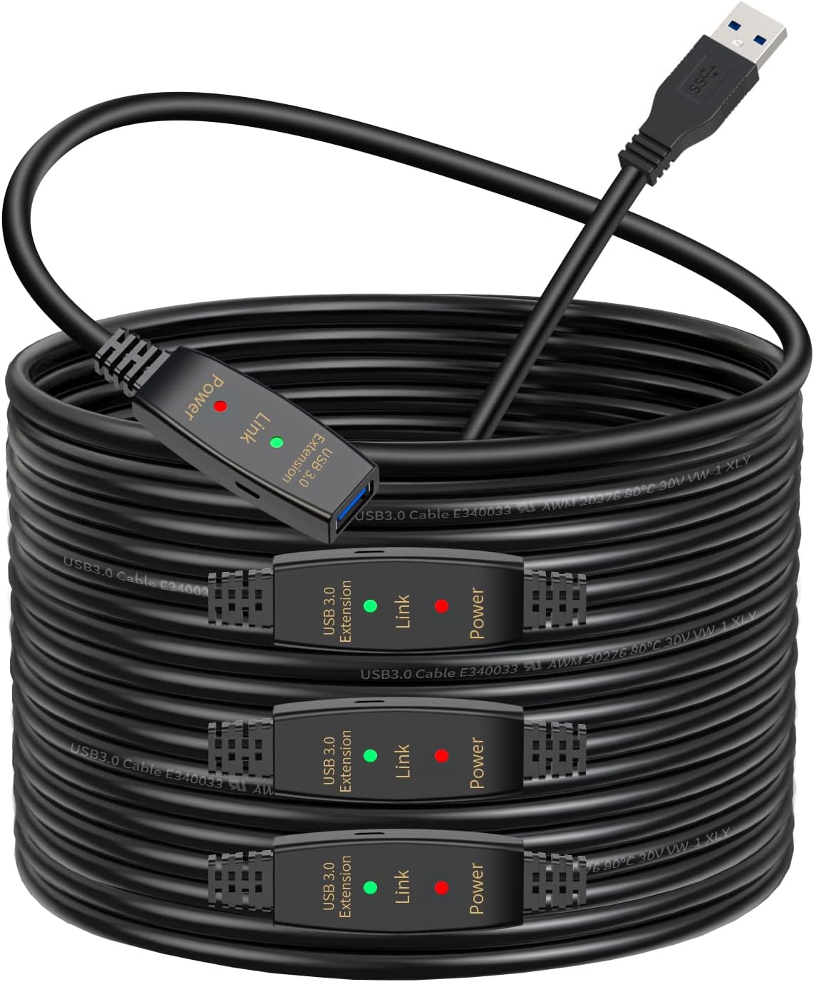 GOSYSONG Active USB Extension Cable 80ft with Amplifier/Repeater-Male to Female USB Cable,USB 3.0 Extension Cable for USB Flash Drive,Hard Drive,Playstation,Xbox,VR,Printer,Camera,Laptop,Keyboard
