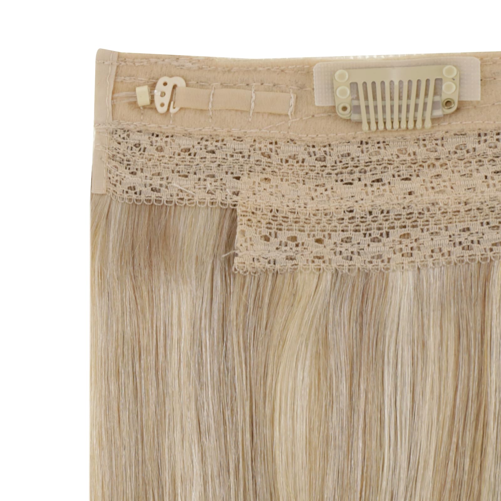RUNATURE Extensions Echthaar mit Draht 40cm Higligh Blond Glatt Haarextensions Haarverlängerung Extensions Echthaar mit Unsichtbarer Draht Blond 80g Draht Extensions Echthaar Farbe #16P22