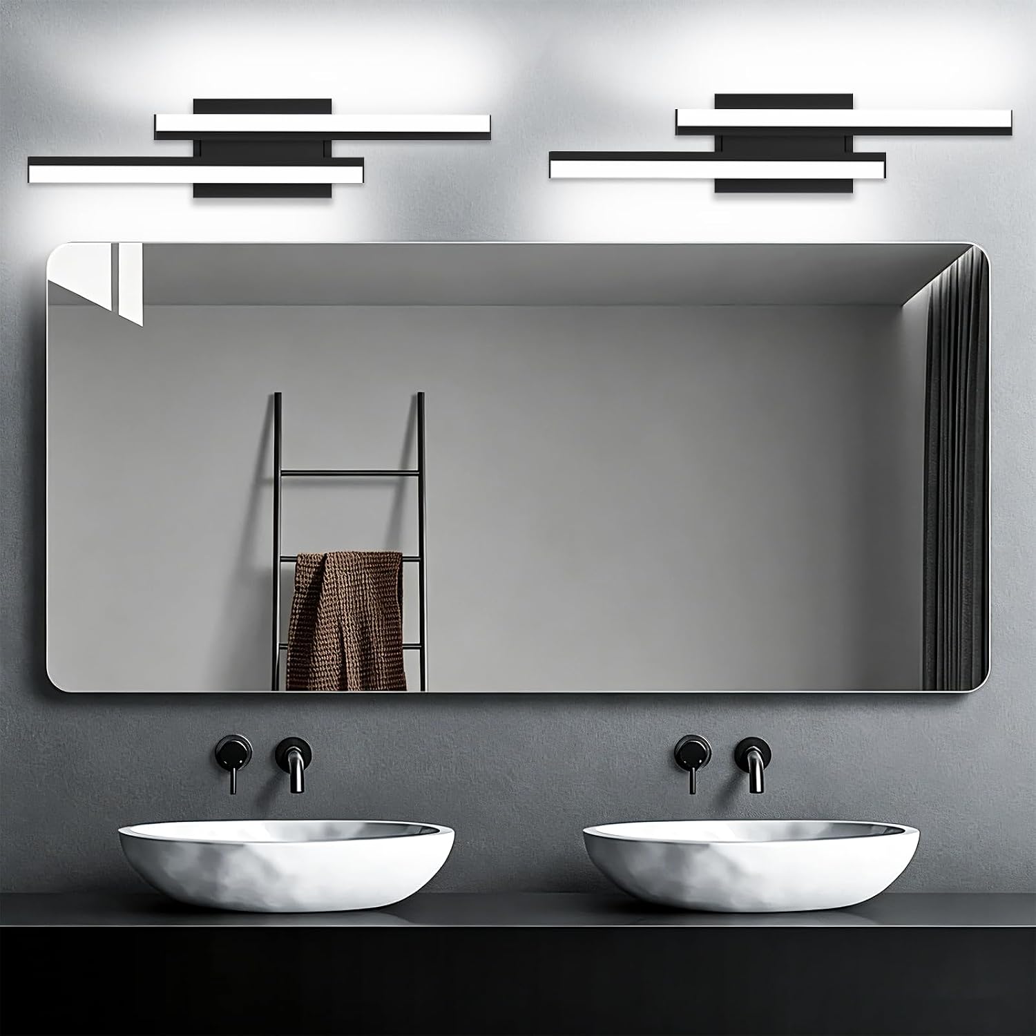 Bathroom Light Fixtures Over Mirror: 24 Inch Modern Black LED Vanity Light Bar ETL Certified | Retractable Dimmable Bathroom Lamp IP44 - Wall Light Fixture, 5700K Cool White(1 Pack) image 4