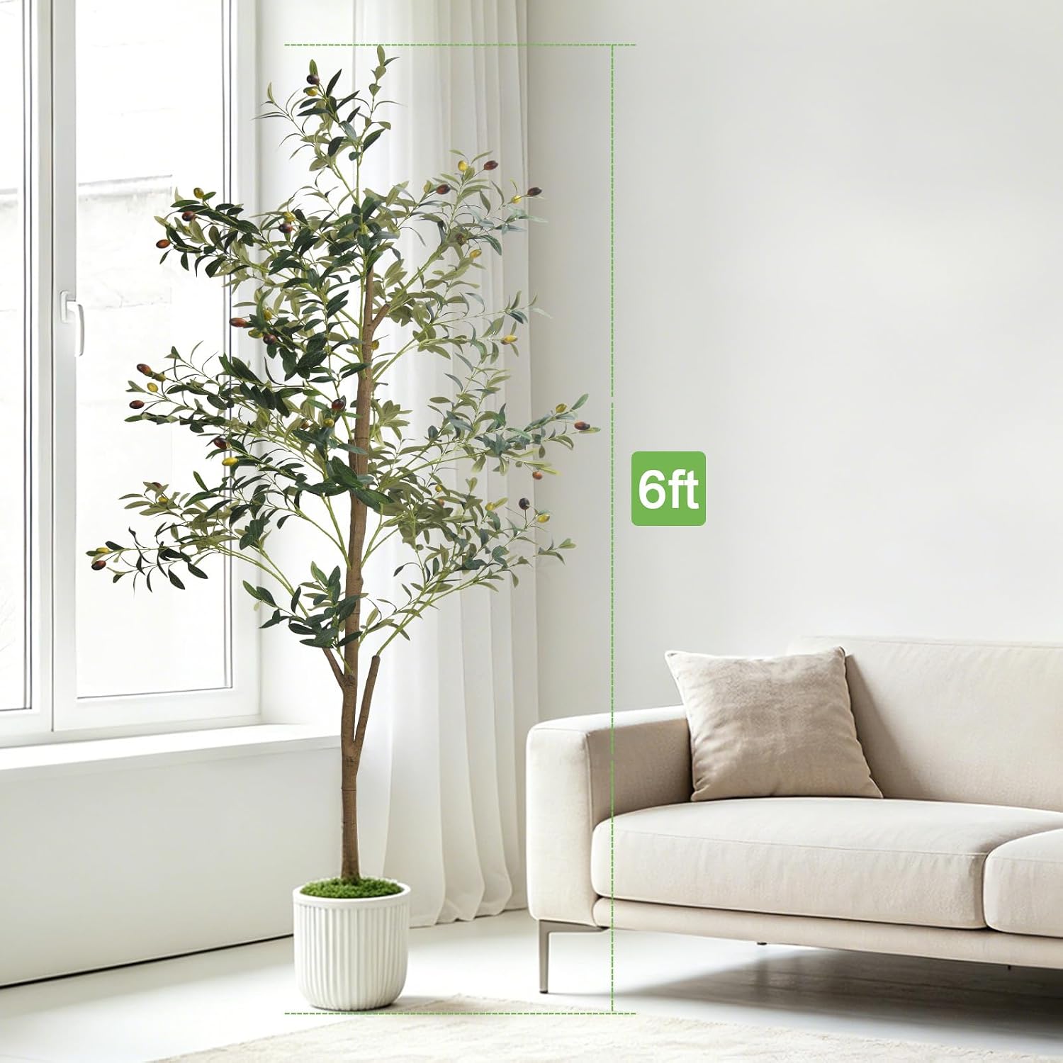 6ft artificial olive tree - large indoor artificial plant decor with branches and fruits, suitable for interior home, outdoor patio, and office decoration (comes with a cute panda ornament gift)