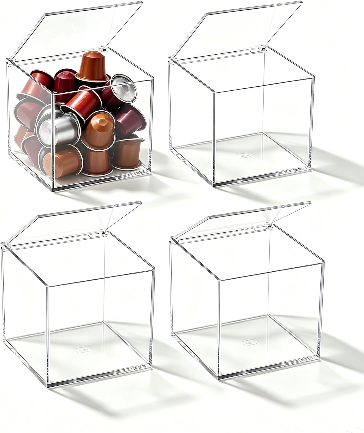 Gonice Acrylic Box with Lid, 4 Pcs Clear Coffee Pod Holder