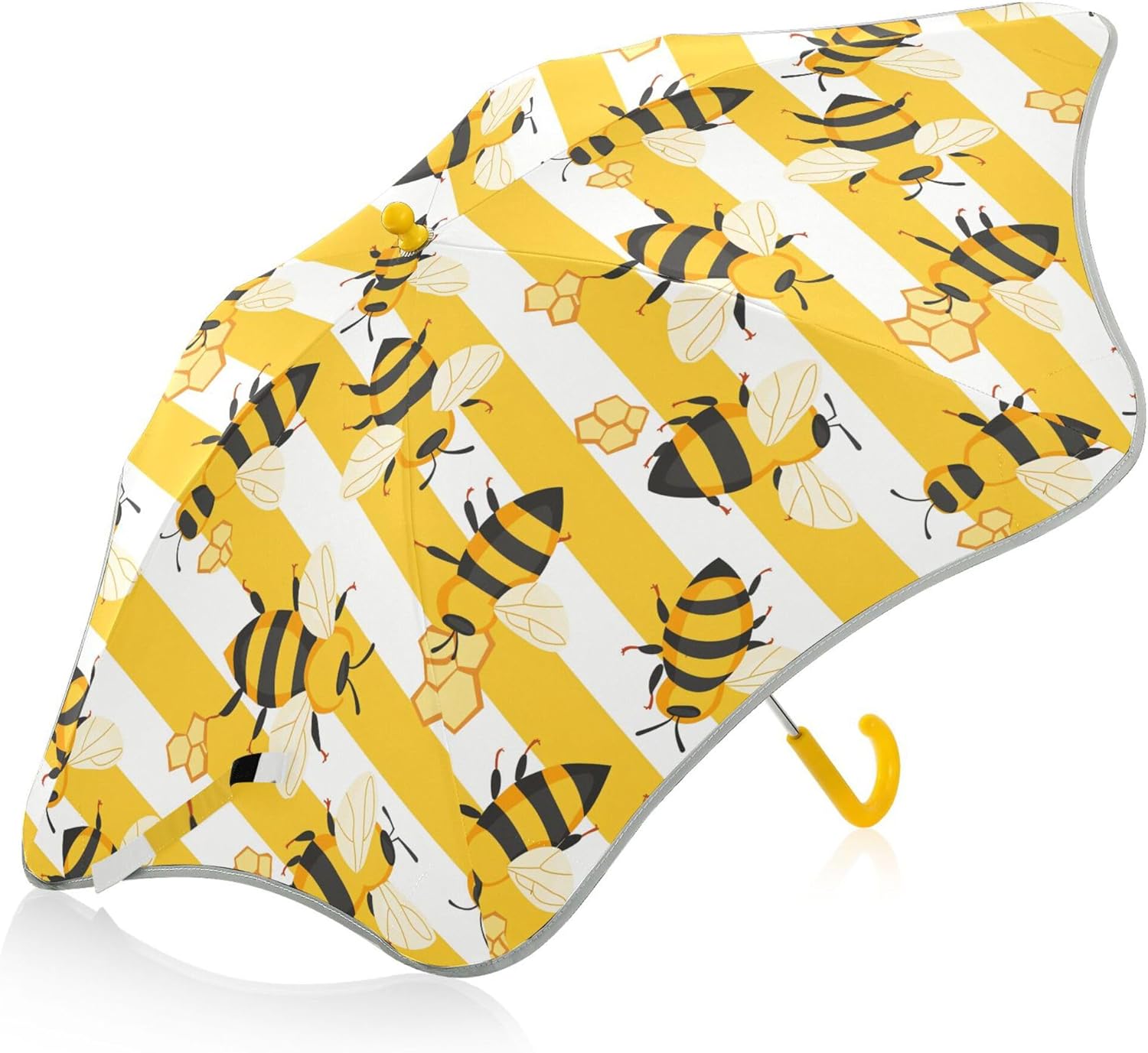ALAZA Bee Honeycomb Stripe Kids Umbrella for Girls Boys Toddler Children Rain & Sun Umbrella