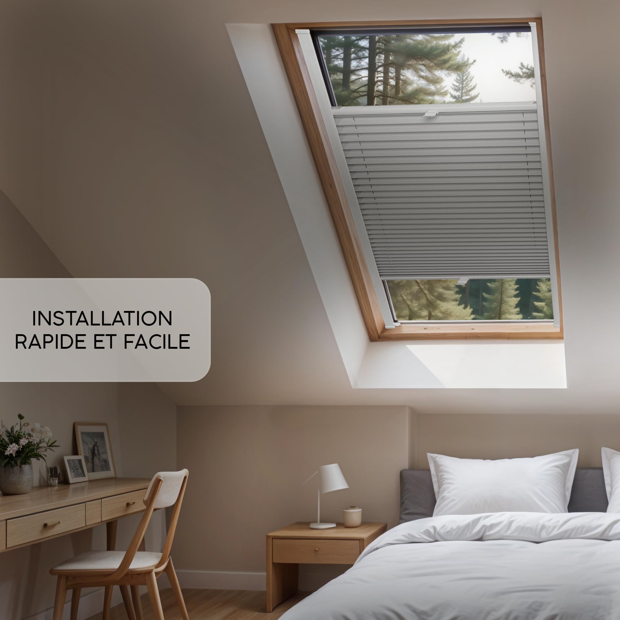 Concept Blinds Store Plissé pour Fenêtre de Toit – Occultation partielle (Blackout) - sur Mesure, 7 Couleurs, Réglable Haut/Bas, Pose Facile avec Perçage – Plissé Personnalisé pour Fenêtre de Toit
