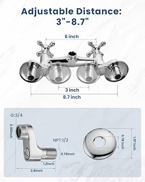 Airuida Wall Mounted Kitchen Faucet with Sprayer, Wall Mounted Kitchen Faucet, Double Cross Handles 360 Degree Swivel Spout, Restaurant Mixer Tap, Commercial, 15 cm Center, Matt Zwat
