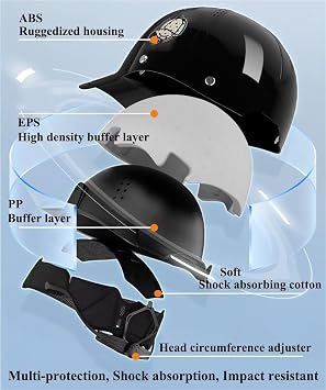 Lightweight Retro Baseball Cap Style Motorcycle Half Helmet with Visor,DOT Approved Vintage Open Face Scooter Skateboard Bicycle Moped ATV Bike-Helmet for Adults Men and Women