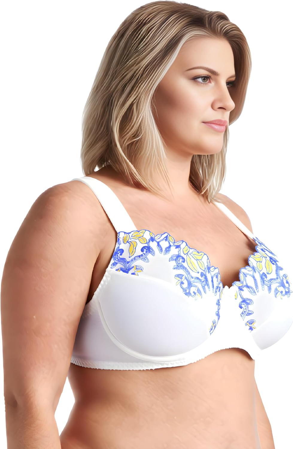 Curve Muse Plus Size Minimizer Underwire Unlined Bras with Embroidery Lace-2 or 3Pack
