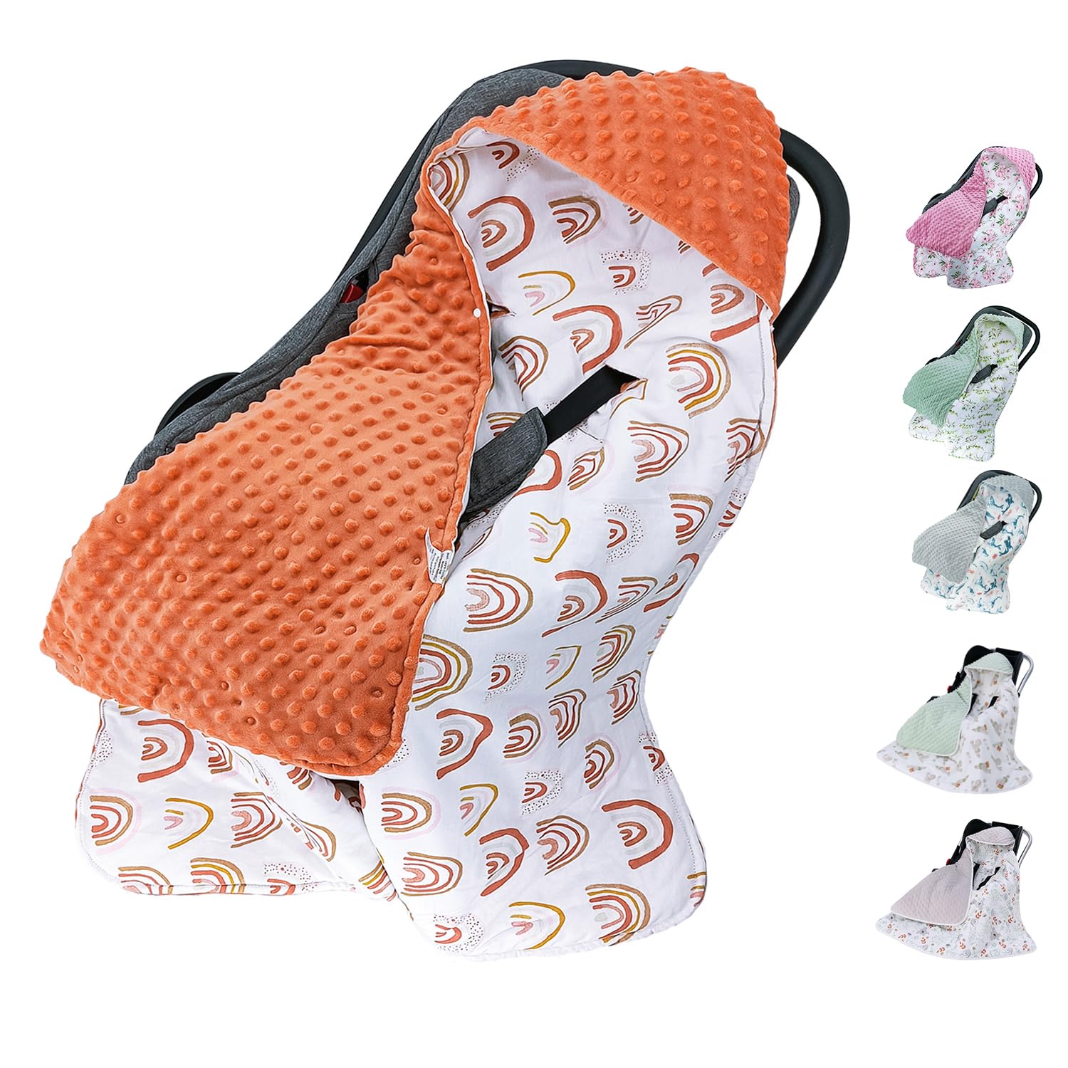 Miracle Baby Coperta Avvolgente in Cotone 90x90cm, Copertina Multifunzionale Universale per Neonati, Passeggino, Ovetto e Seggiolino Auto, Reversibile per Autunno e Inverno, Arcobaleno