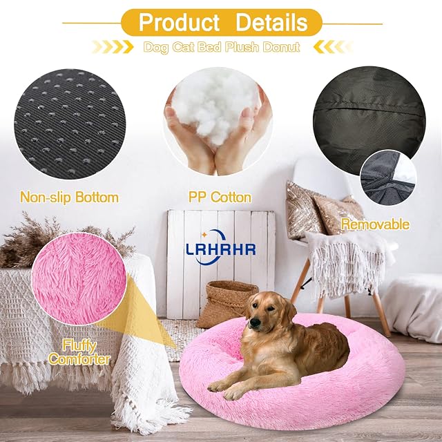 Foto 2 de 7 de LRHRHR Cama para Perros, Redonda Camas para Mascotas con Parte Inferior Antideslizante