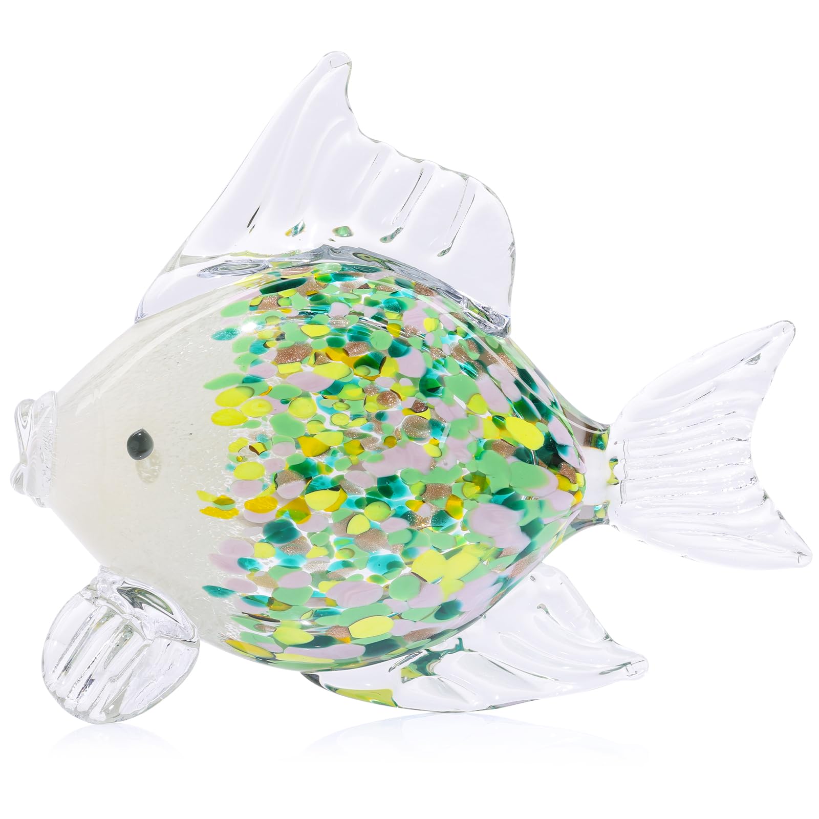 Figuras grandes de peces de vidrio soplado a mano, decoración de peces de cristal tropical, arte de cristal de mar, escultura de estatua de pez verde esmeralda, decoración moderna para el hogar, para