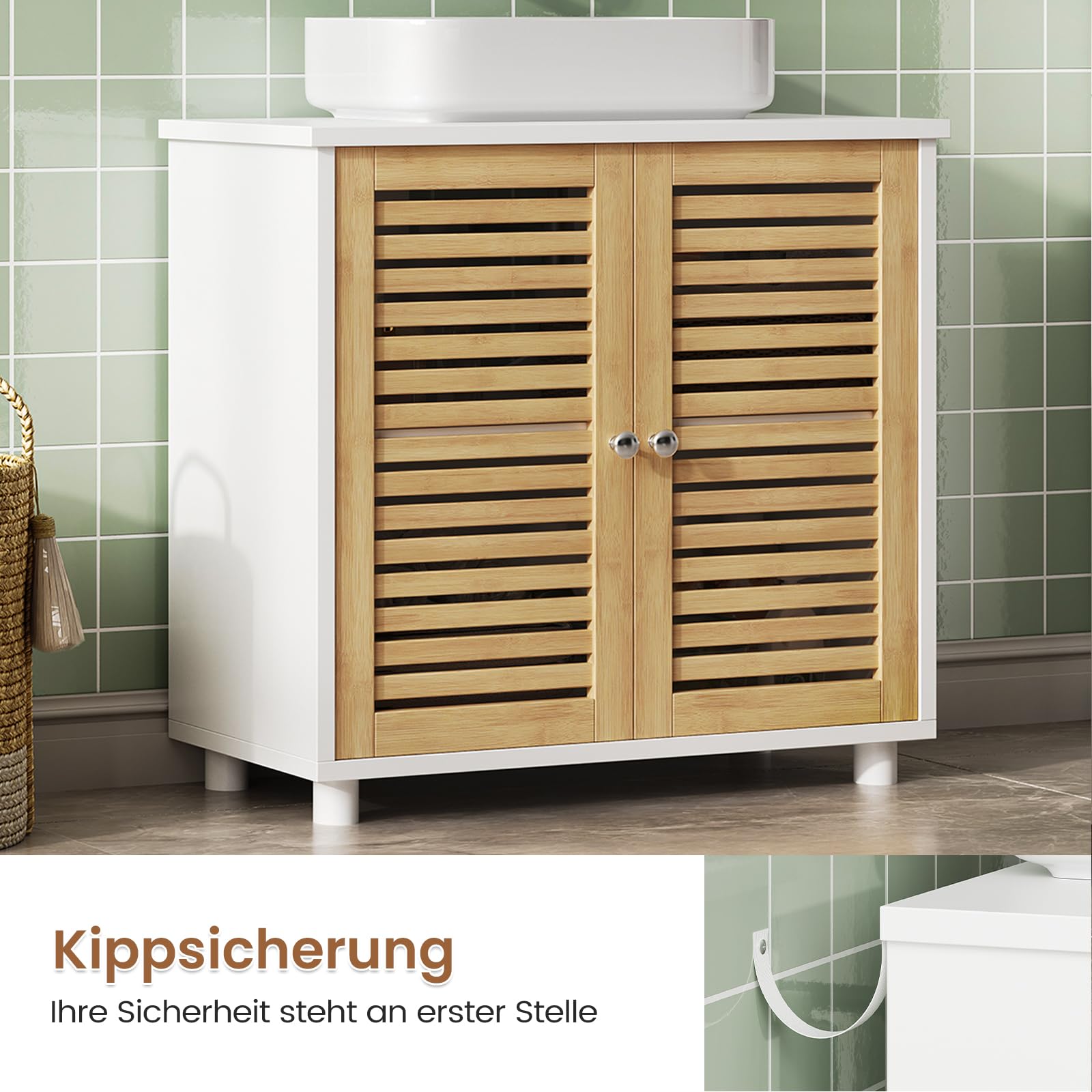 Meuble sous Lavabo,Armoire de Salle de Bain avec Tiroir,2 Cases Derrière la Porte, Meuble de Salle de Bain avec Étagères Réglable, Moderne Armoire sous Vasque, 30 x 75 x 60 cm, Blanc