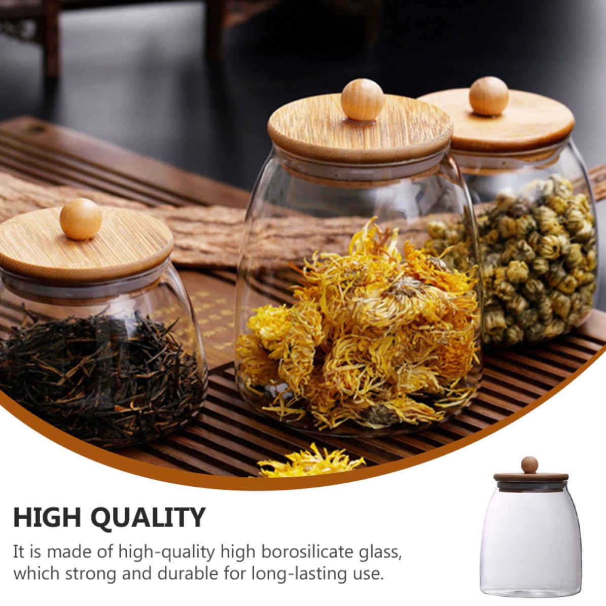Tarros de Almacenamiento para Alimentos con Tapa Transparente, Vidrio y Madera, Juego de 3 Piezas, Fácil Limpieza y Diseño Práctico para Cocina y Despensa