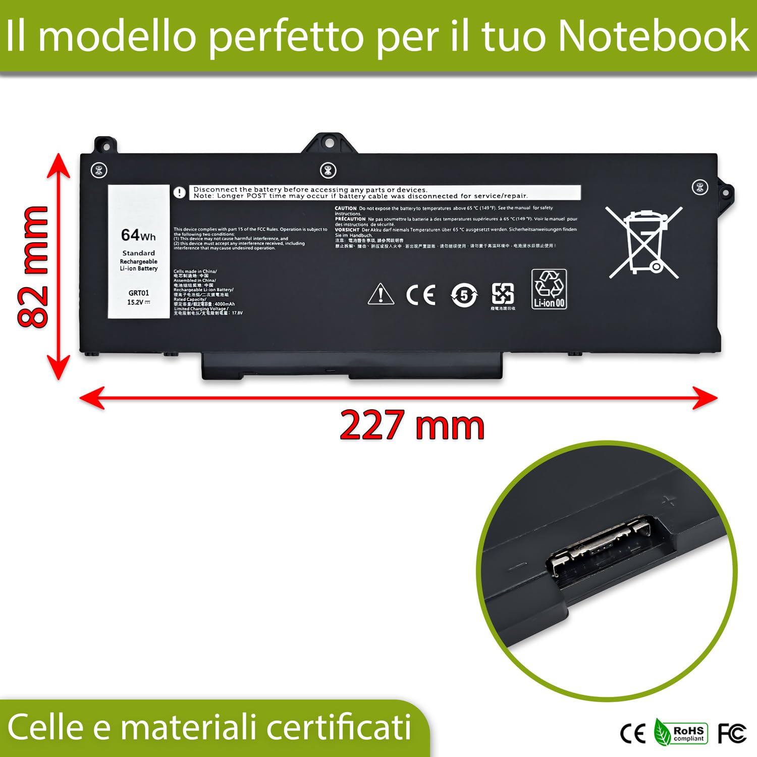 Batteria GRT01 compatibile con Dell Precision 3470, 3561 15.2V
