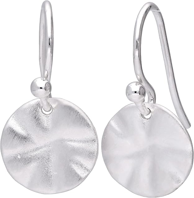 Sterling Silver Hammered Round Disc Drop Earrings