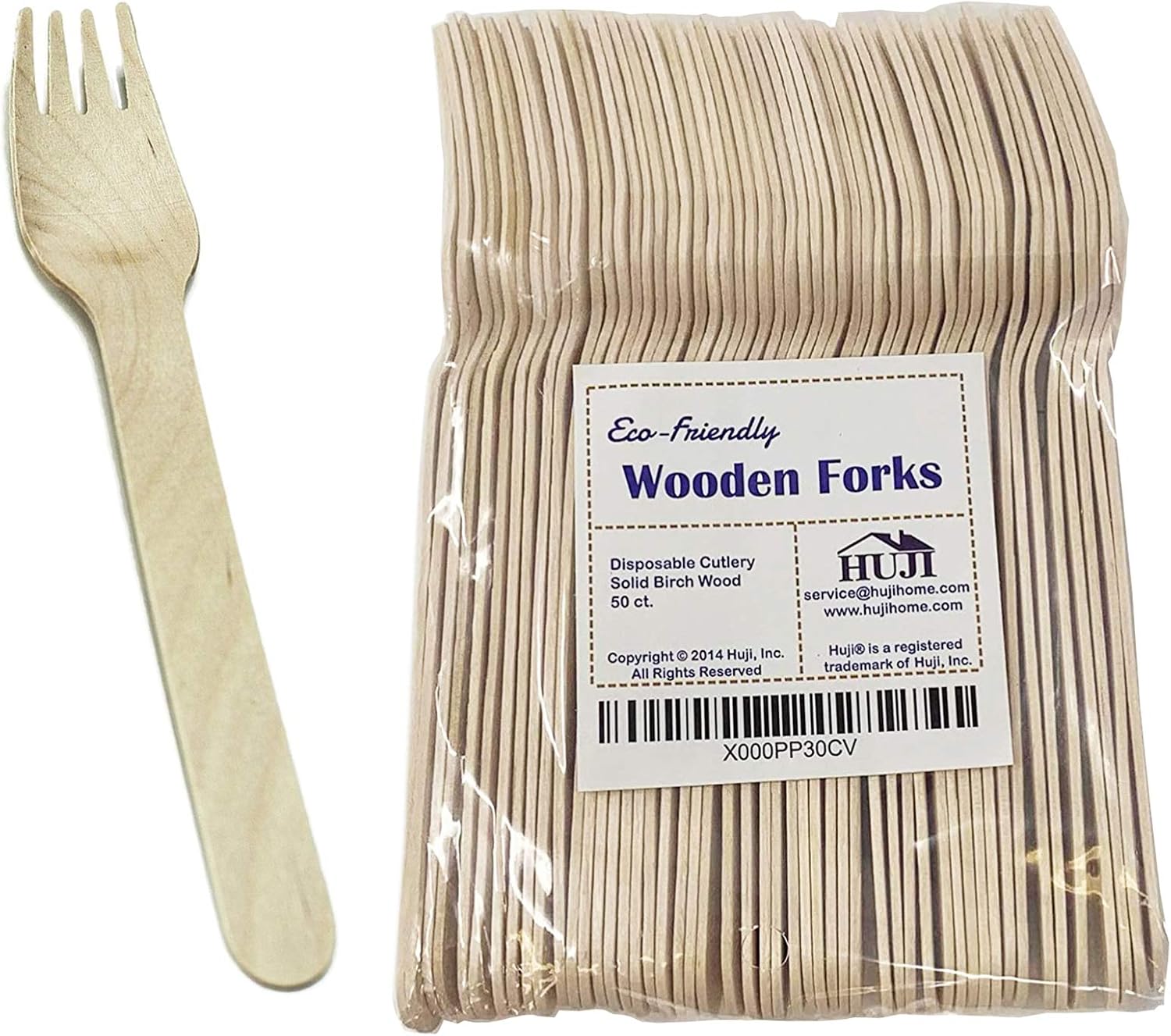 HUJI Disposable Wooden Cutlery Set | All Natural 100% Eco-Friendly Biodegradable Compostable | 50 Spoons 50 Forks 50 Knives | For Birthday Party Events Holiday Family Gathering Camping BBQ Picnics