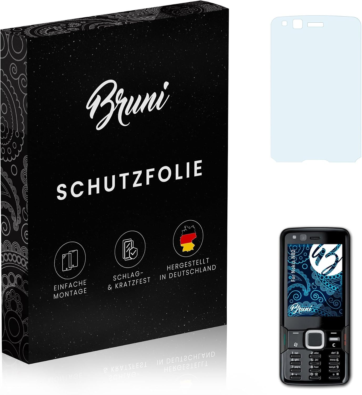 Bruni Screen Protector compatible with Nokia N82 Protector Film, crystal clear Protective Film (2X)