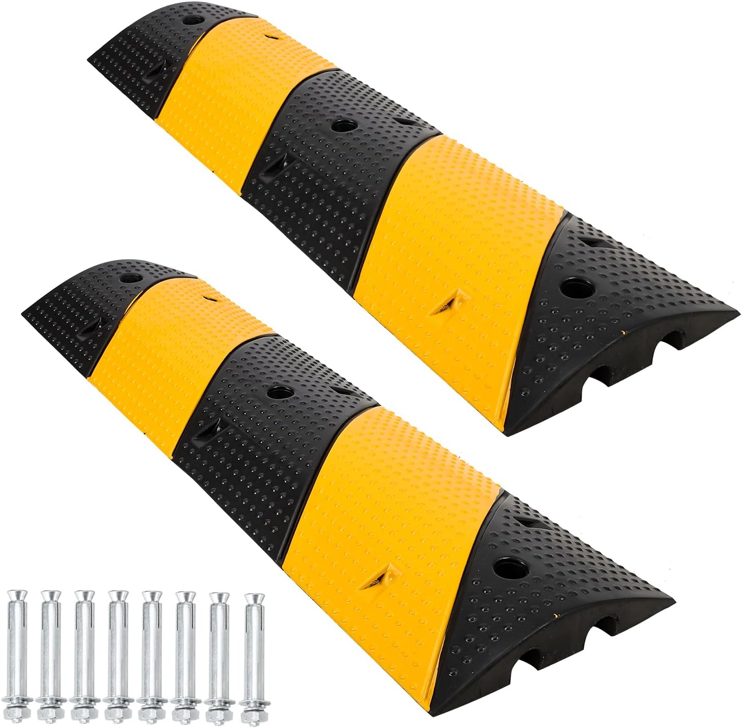 2 Pack 6 Ft Rubber Speed Bump,Heavy Duty Speed Bumps for Driveway,Dual-Channel Cable Protector,25,000 Lbs Capacity, Anti-Slip Surface Texture,Ready-to-Install Kit for Garage, Roads, Driveway