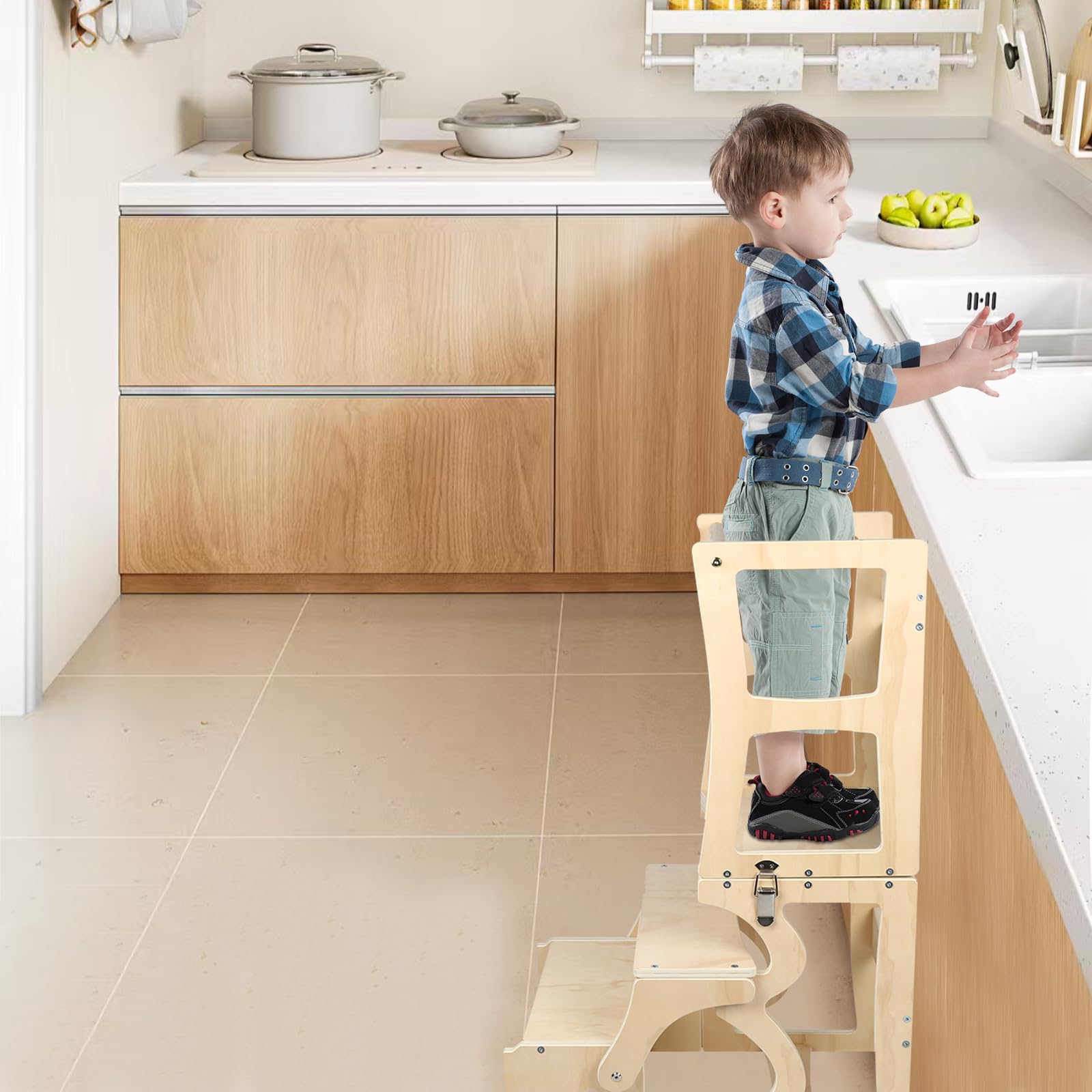 Tour d Observation Enfant,Tour d’Observation Montessori 3 en 1 avec Tableau,Meuble Évolutif Sécurisé,Bois Écologique,Design Robuste pour l’Autonomie et l’Éveil à la Maison