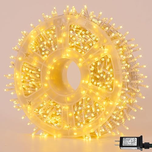 Miniatura 1 de QITONG Guirnalda de 500 luces LED de 165 pies para exteriores, impermeable, alambre transparente, luces para árbol de Navidad con 8 modos, tira de