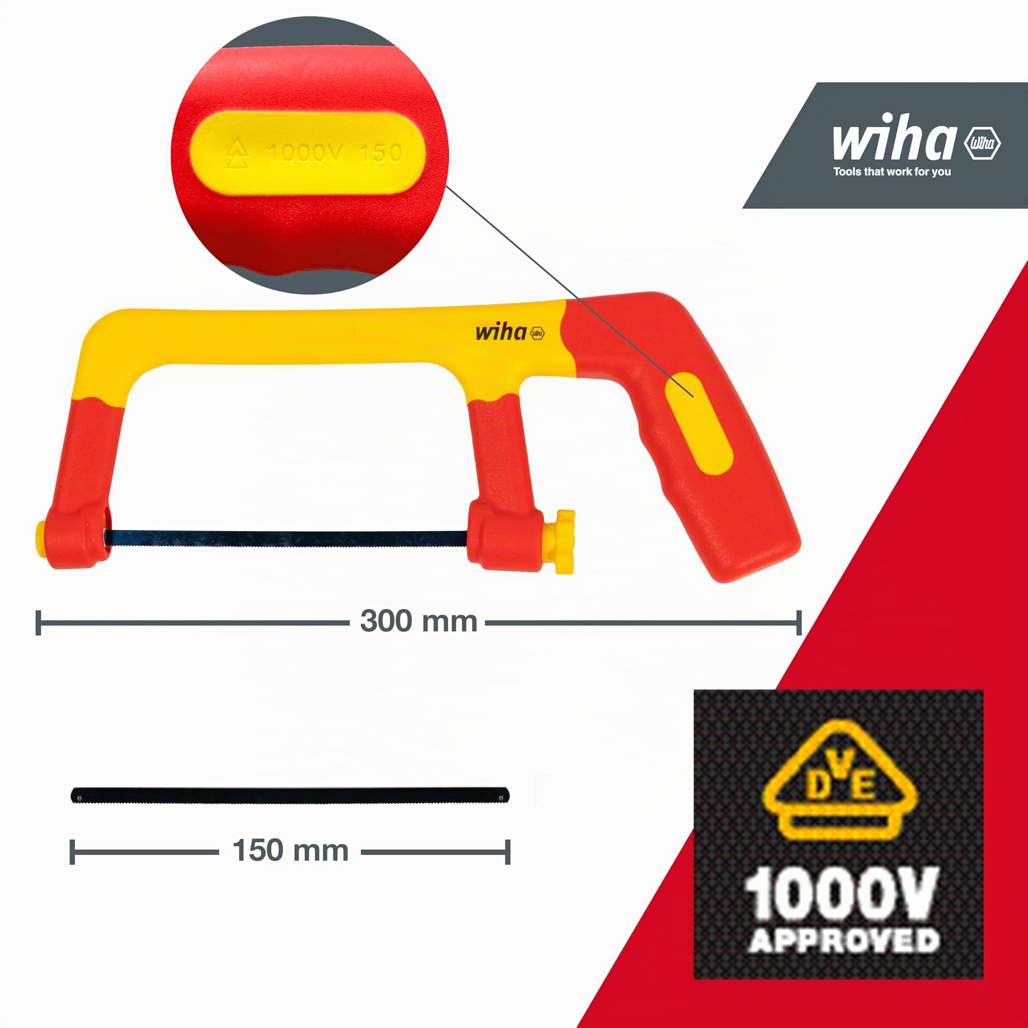 Wiha - Sierra manual aislada con 3 hojas de sierra 150 mm