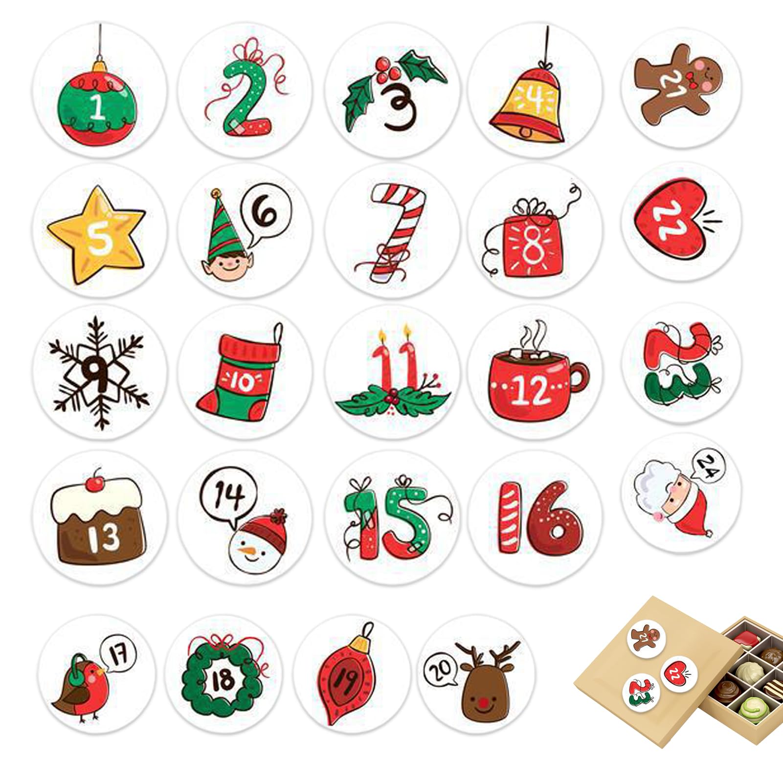 Autocollants Calendrier De L’Avent – 10 Feuilles, 250 Étiquettes, 25 Modèles De Noël, Déco Cadeaux, DIY Festif