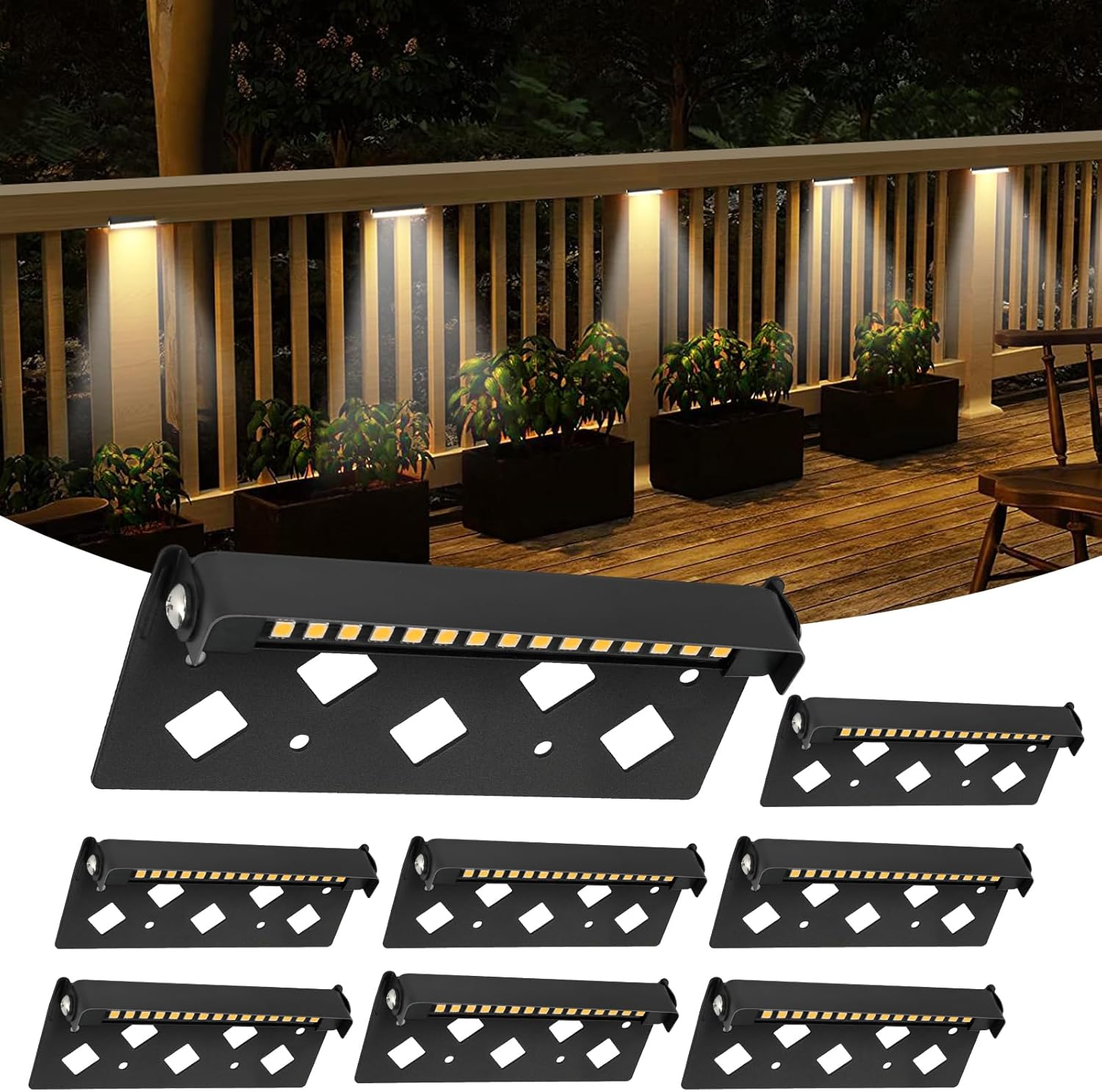 8-Pack 7 Inch LED Hardscape Lighting, 5W Low Voltage Step and Retaining Wall Lights, 12-24V AC/DC Waterproof Outdoor Landscape Paver Lights, 3000K Warm White