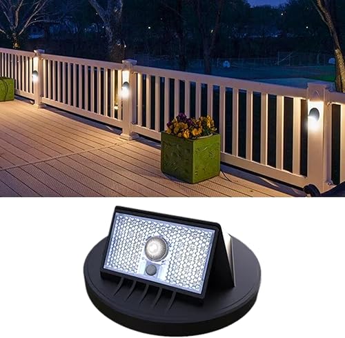 BRIGHTICONIC Luces solares para exteriores para patio, poste de 4 x 4, sensor de movimiento de inundación brillante, 1000 lúmenes, del anochecer al