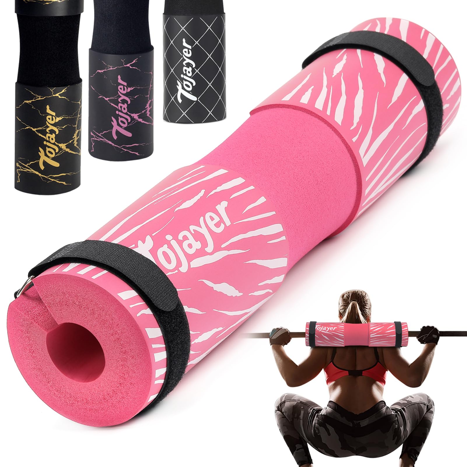 Tojayer Squat Pad Barbell Pad - Neck & Shoulder Protective Foam Workout Weight Lifting Bar Cushion for Lunges & Hip Thrusts, Fit Standard and Olympic