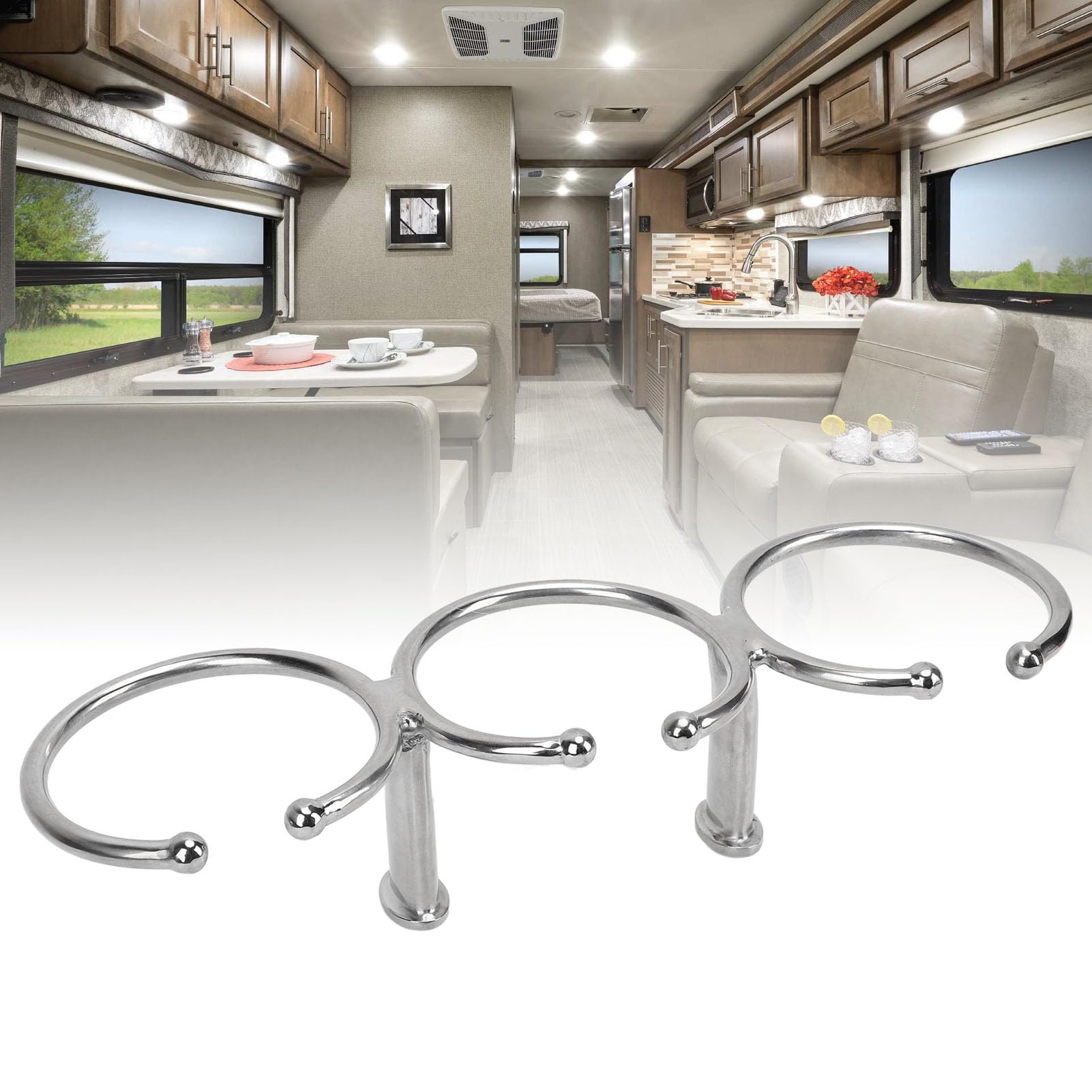 Yctze Portavasos con Triple Anillo para Barco, Acero Inoxidable 316, Acabado Pulido, Diseño Abierto, Portavasos Marino de Alta Estabilidad para Yate, Camión, Coche, Apartamento, RV