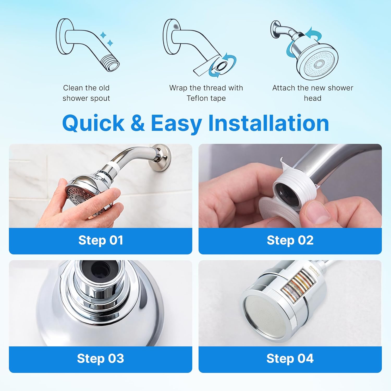 High Pressure Hard Water Shower Head Filter with Replaceable Cartridge - Water Softener for Hair Fall Control & Skin Care