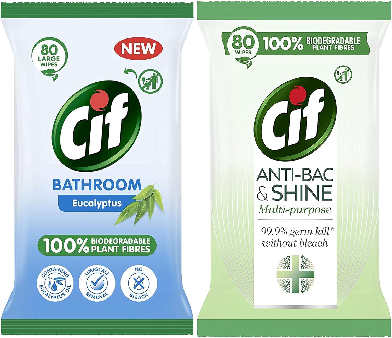 Cif, Bathroom Eucalyptus, 100 Biodegradable Plant Fibres Cleaning