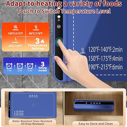 Miniatura 2 de Bandeja de calentamiento eléctrica, calentador de alimentos, calefacción de superficie completa, 3 ajustes de temperatura, diseño de borde