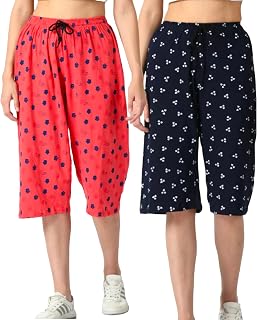 NANMAYA Capris for Girls Casual Printed Pure Cotton Regular Fit 3/4th Pack of 2 Capris Age from 7 to 16 Years Price In India