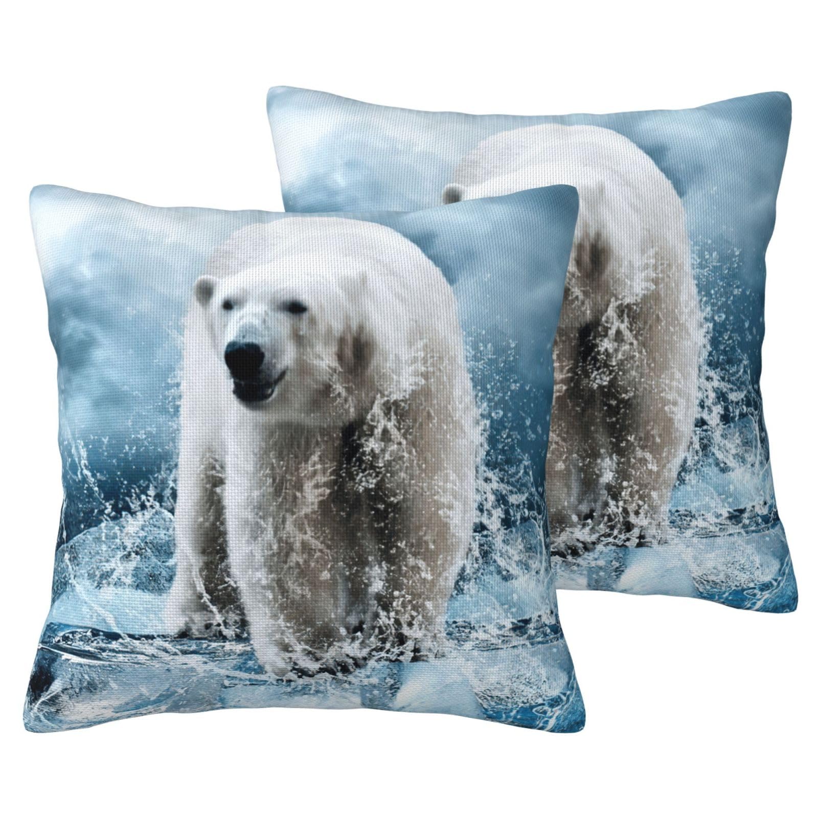 Housse de coussin ours polaire au fini soigné pour lit et salon