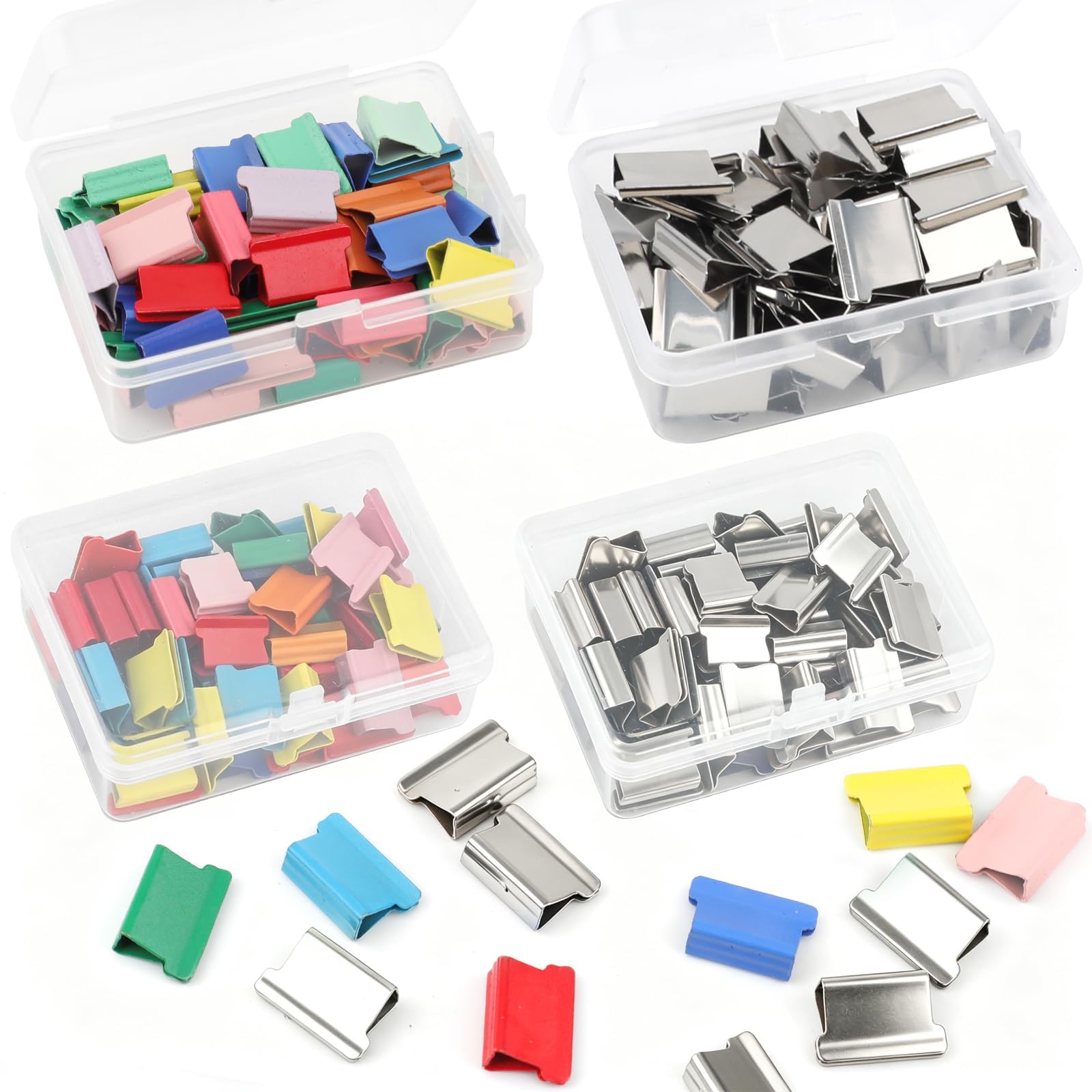 200 Pcs Reusable Metal Refill Clips,Clam Dispenser Accessories,Work with Handheld Paper Clam Clip Dispensers,40 Sheet Capacity for Office School Documents Supplies(Silver and Colourful)