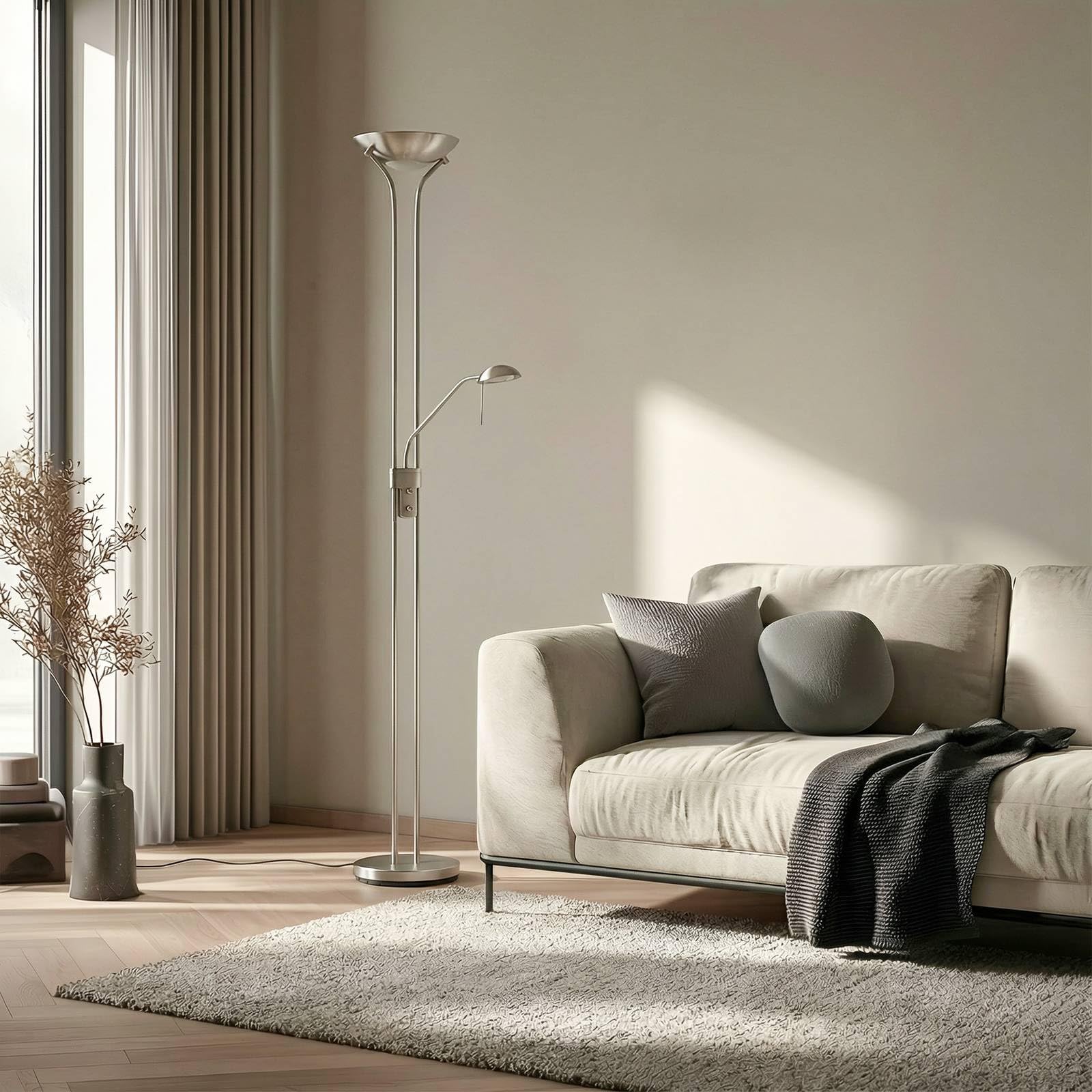 Lindby Lampada da Terra a LED, Piantana Led Moderna Stelo Dimmerabile Luce per Soggiorno Camera Letto Metallo Retrò incl. 20 W + 5 luce bianca calda (3.000K) 180 cm