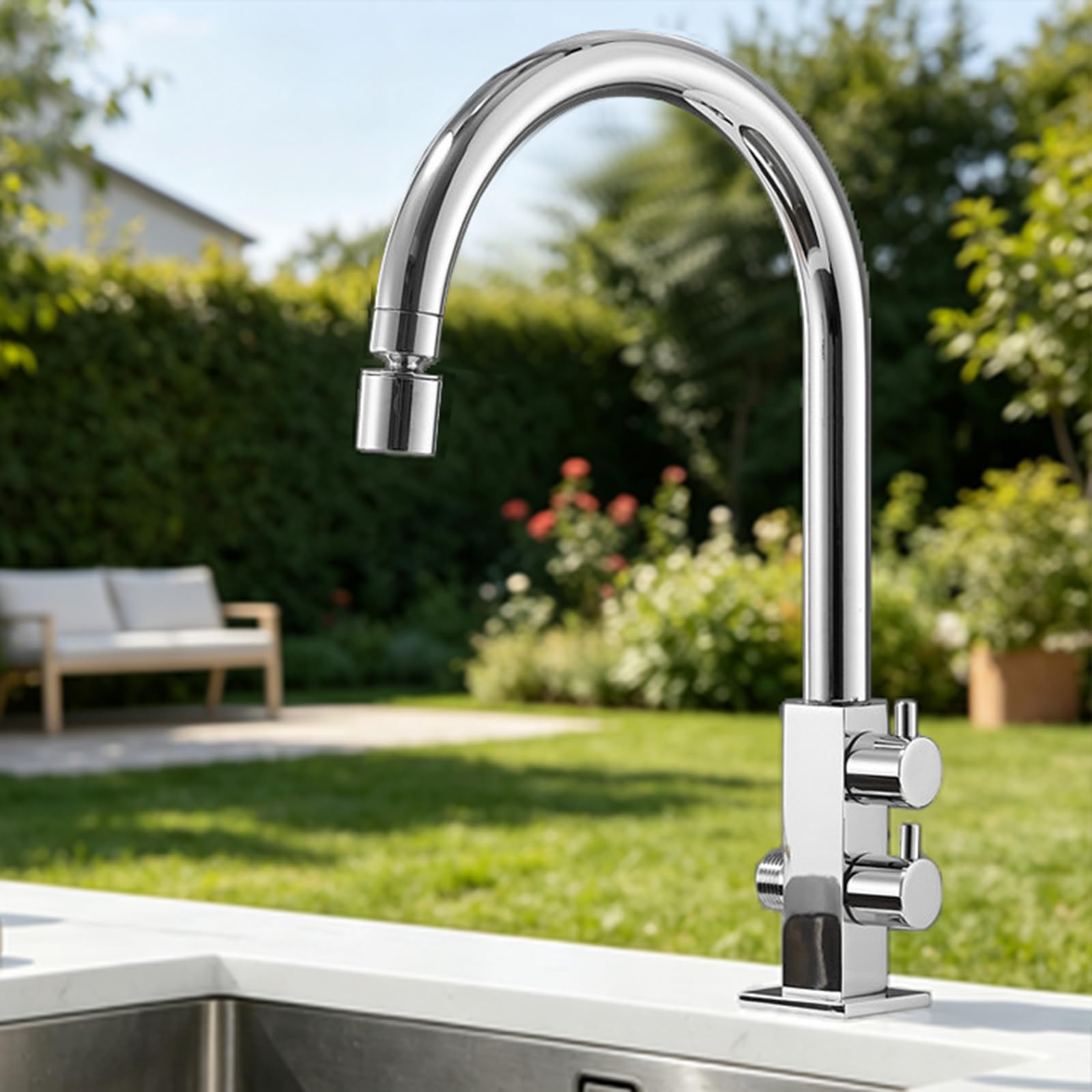 Grifo Lavadora con Rotación 360° Grifo Doble Salida Lavabo Salida De Agua De Modo Dual Latón Adecuado para Exteriores,Cromado